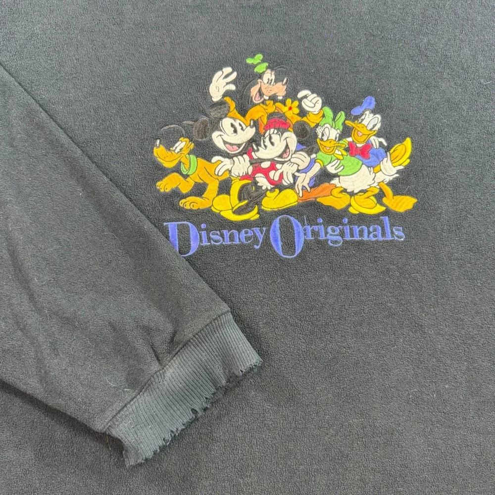 Disney Store Fleece Sweatshirt Mens XL Black Fair Distressed Mickey Friends 90s‎